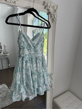 Altar'd State Mint Green Floral Smocked Mini Dress